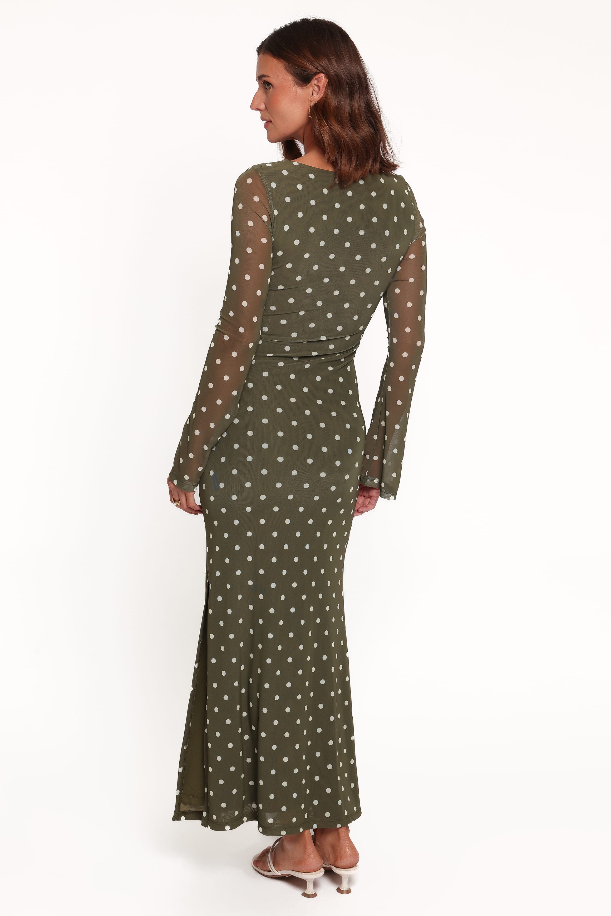 Nash Long Sleeve Dress - Olive Green Polka Dot