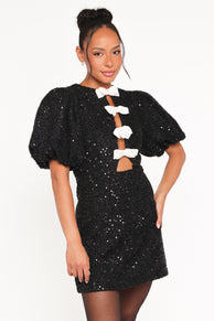 Natasha Boucle Mini Dress - Black