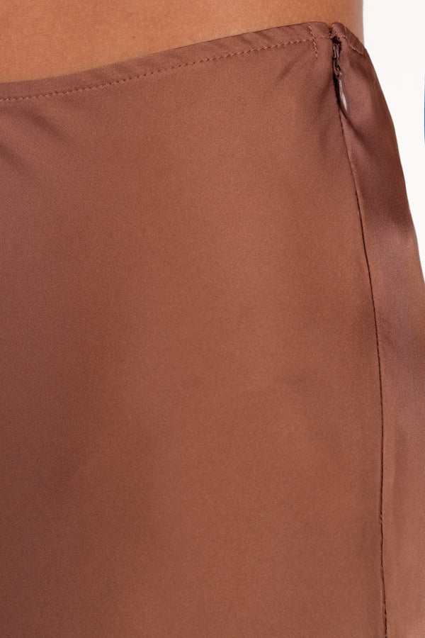 Nellie Satin Midi Skirt - Banksia Brown