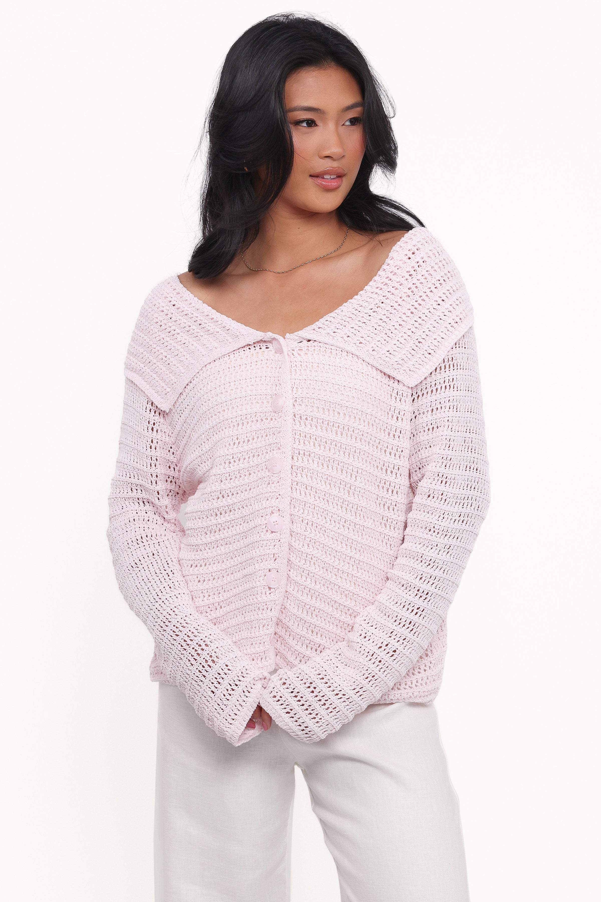 Lyra Large Collar Cardigan - Pale Pink