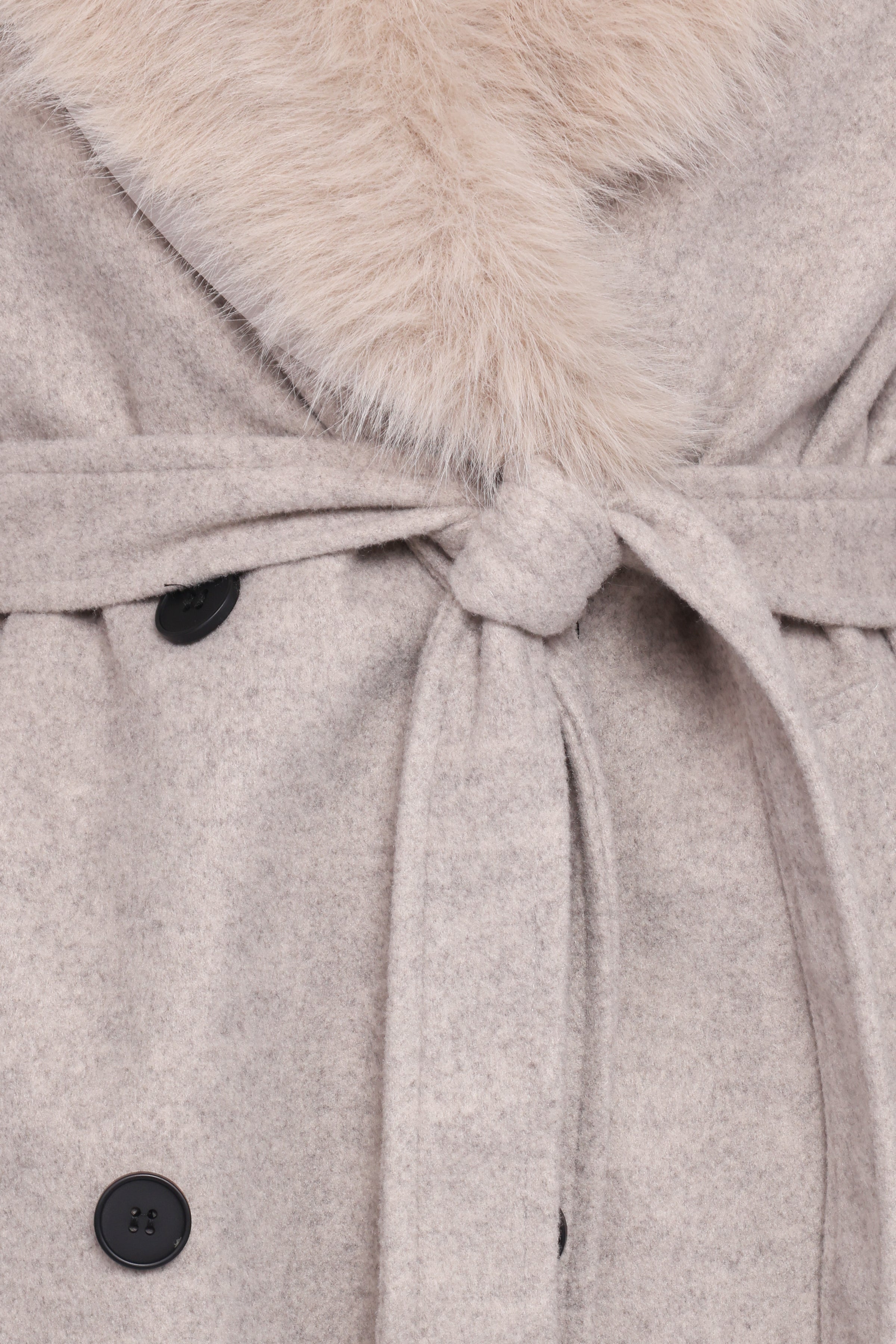 Nina Fur Collar Tie Waist Coat - Cream