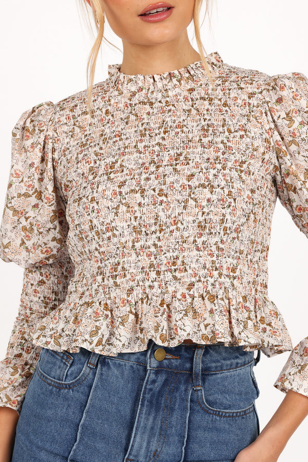 Novah Long Sleeve Top - White Floral