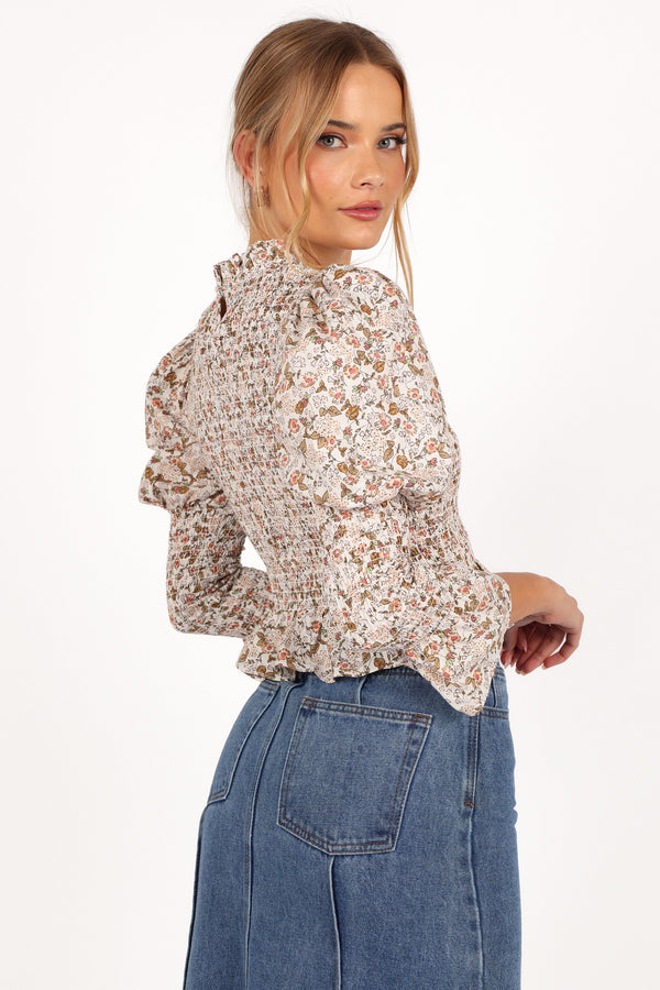 Novah Long Sleeve Top - White Floral