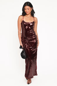 Orlena Sequin Midi Dress - Burgundy