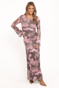 Pandora Long Sleeve Maxi Dress - Pink/Brown Print