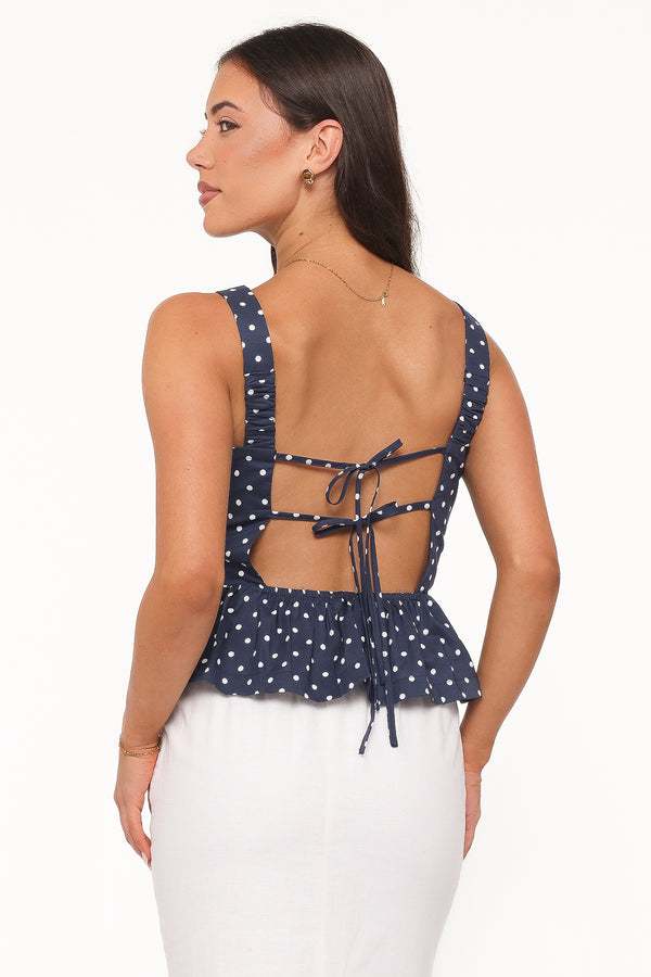 Paula Open Tie Back Top - Navy