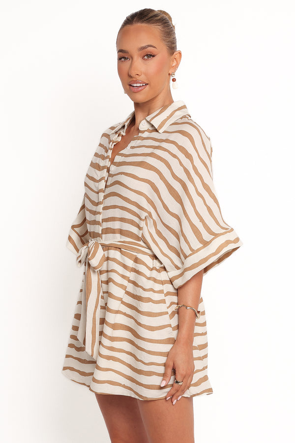 Peppiatt Batwing Playsuit - Tan Stripe