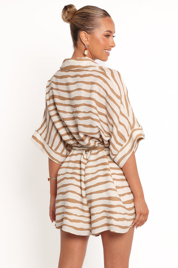 Peppiatt Batwing Playsuit - Tan Stripe