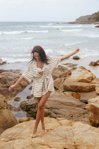 Peppiatt Batwing Romper - Tan Stripe