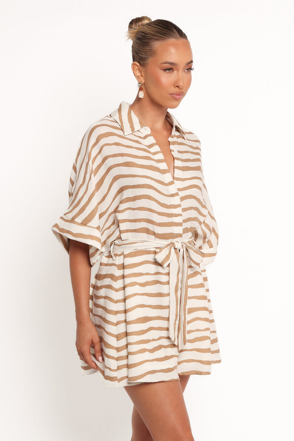 Peppiatt Batwing Playsuit - Tan Stripe