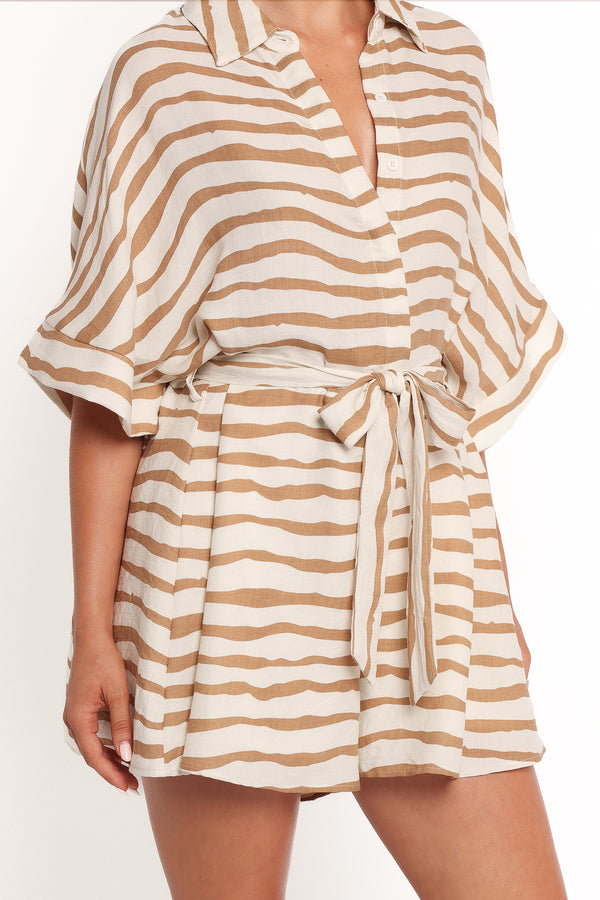 Peppiatt Batwing Playsuit - Tan Stripe