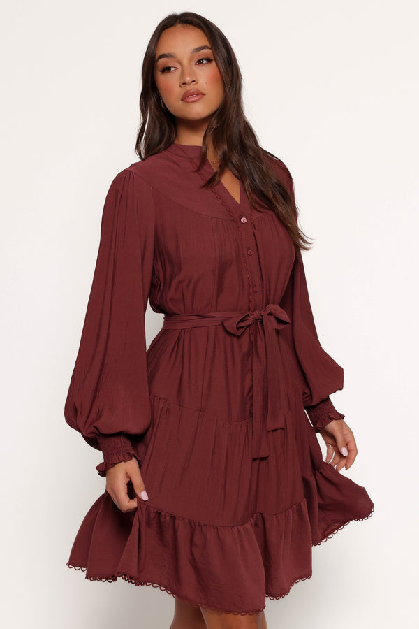 Pierce Long Sleeve Mini Dress - Dark Wine