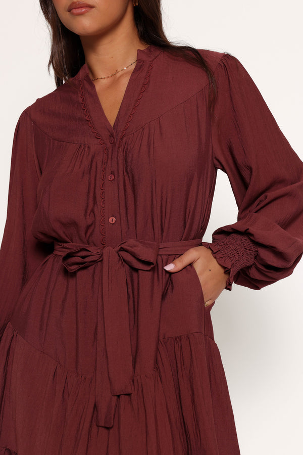 Pierce Long Sleeve Mini Dress - Dark Wine