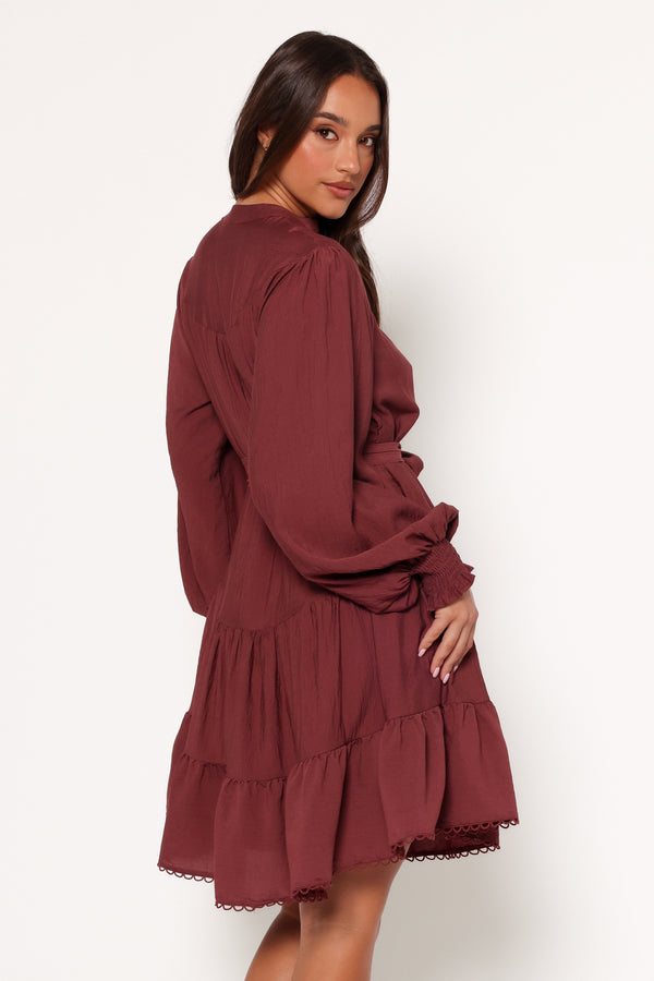 Pierce Long Sleeve Mini Dress - Dark Wine