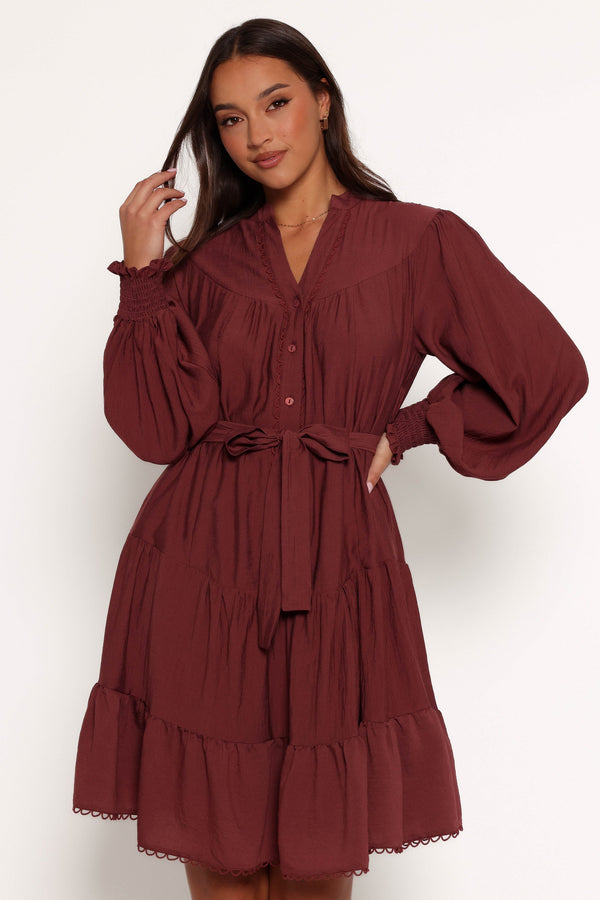 Pierce Long Sleeve Mini Dress - Dark Wine