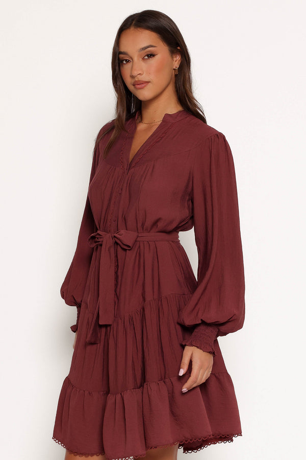 Pierce Long Sleeve Mini Dress - Dark Wine