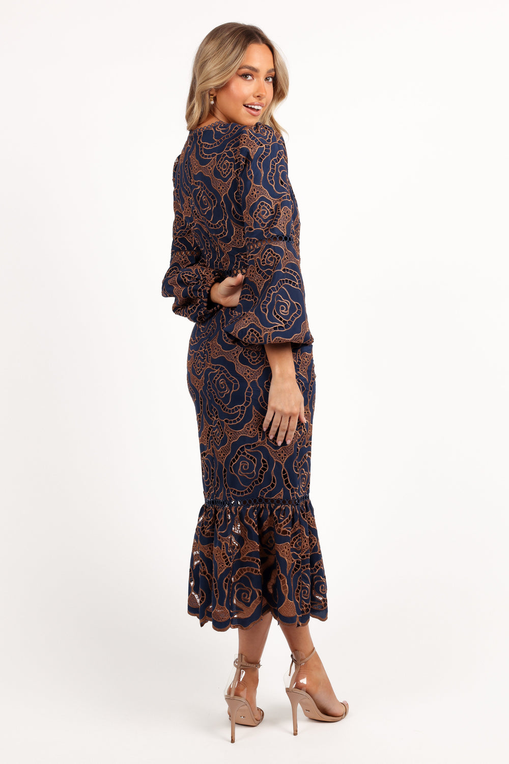 Pierre Long Sleeve Lace Maxi Dress - Navy