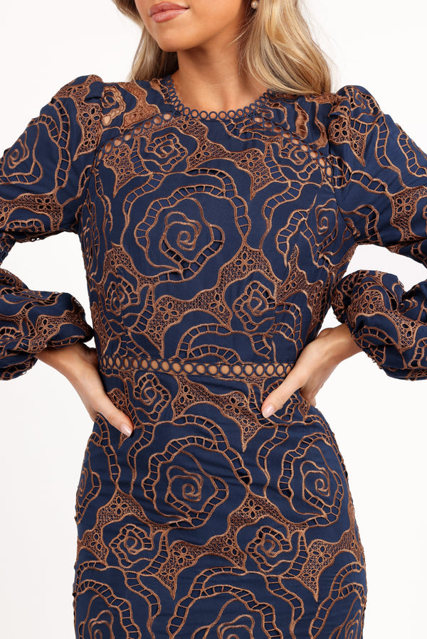 Pierre Long Sleeve Lace Maxi Dress - Navy