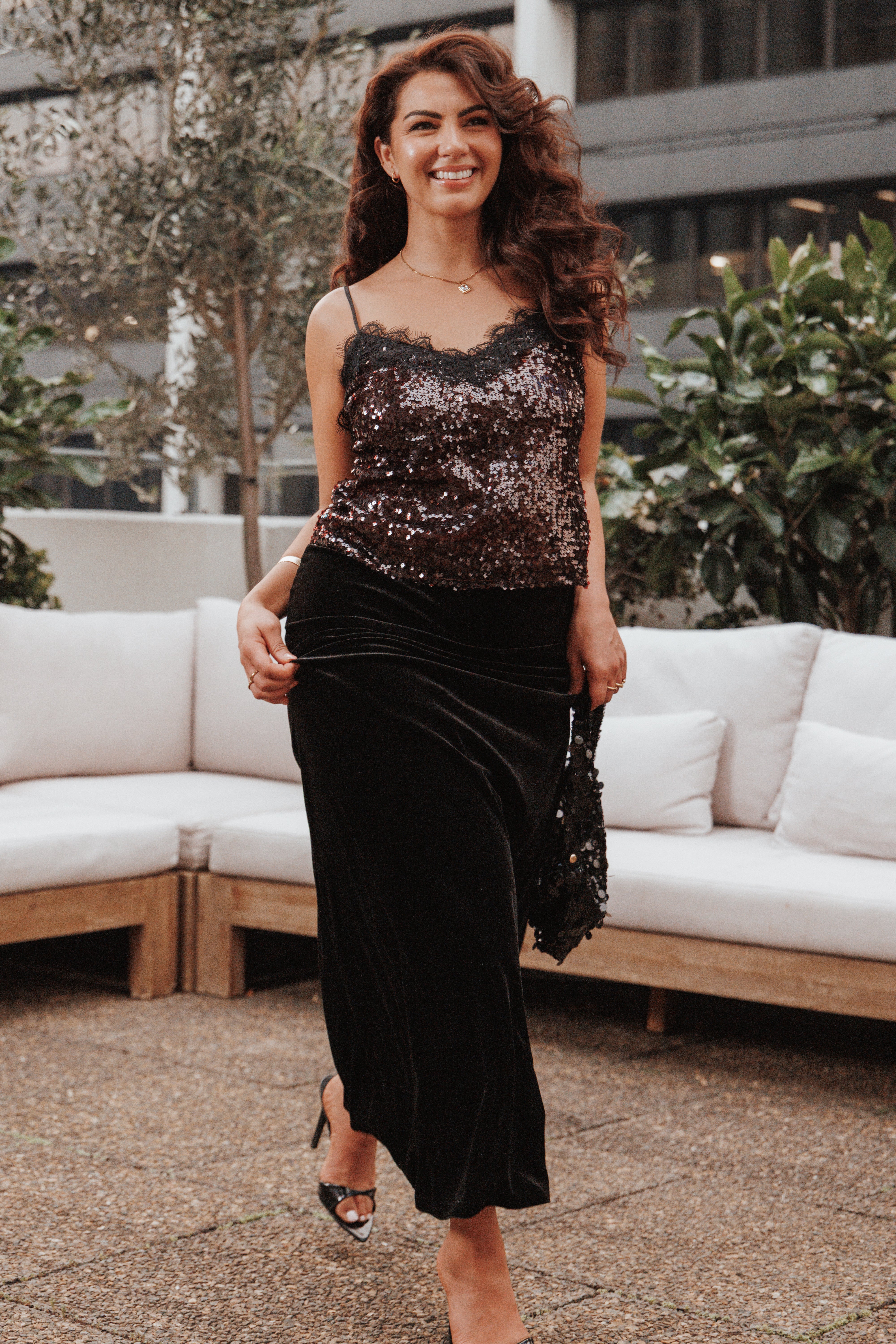 Pixie Lace And Sequins Cami - Burgundy