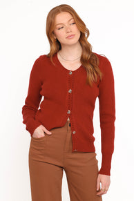 Quay Button Front Cardigan - Red
