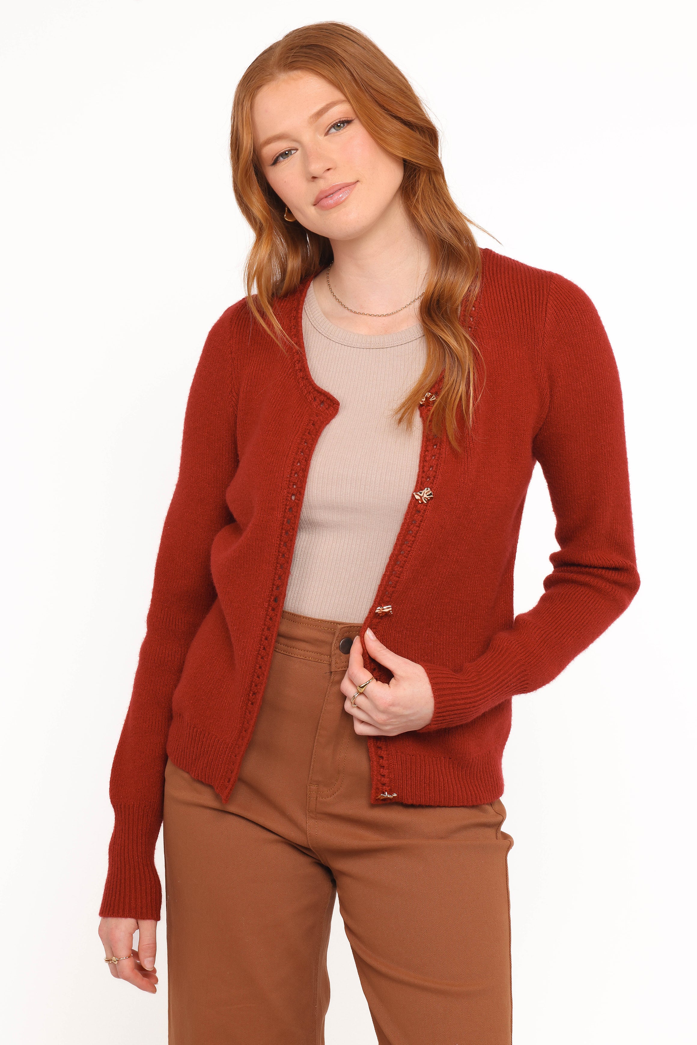 Quay Button Front Cardigan - Red