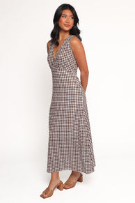 Queenie Midi Dress - Brown Gingham