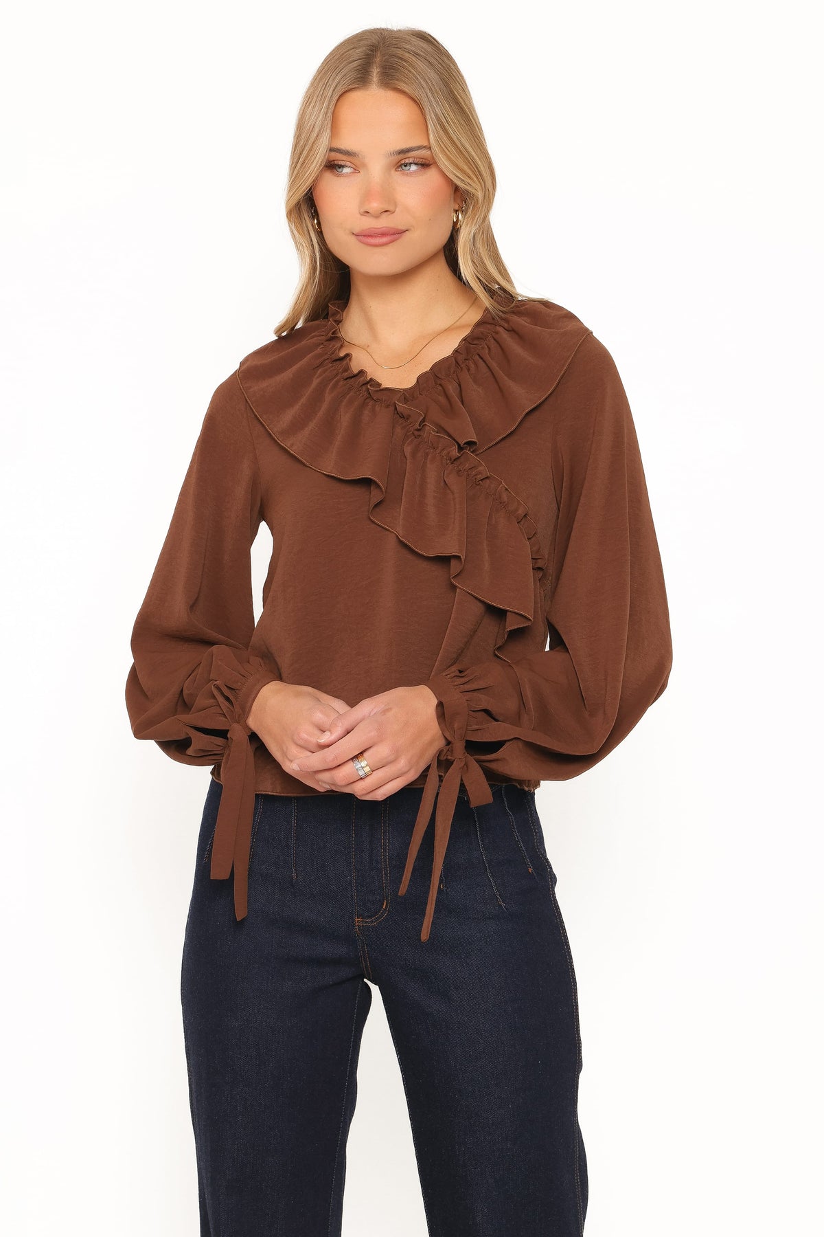 TOPS Quinley Ruffle Top - Chocolate