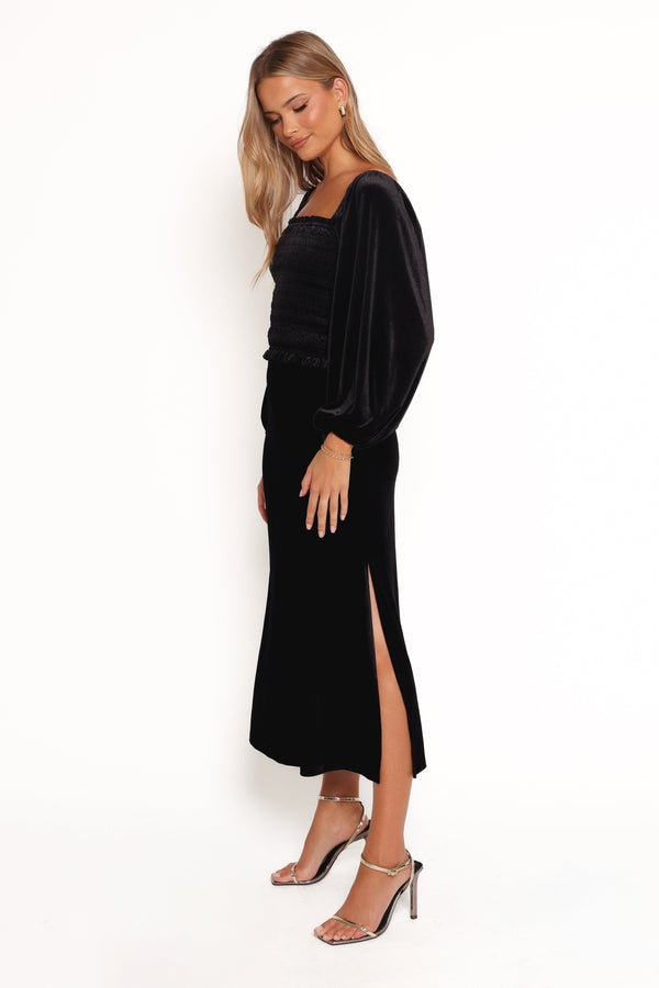 Raelynn Velvet Midi Skirt - Black