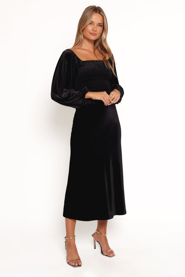 Raelynn Velvet Midi Skirt - Black