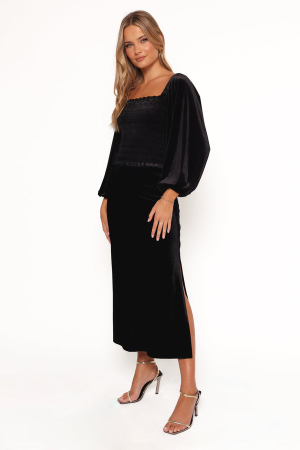 Raelynn Velvet Midi Skirt - Black