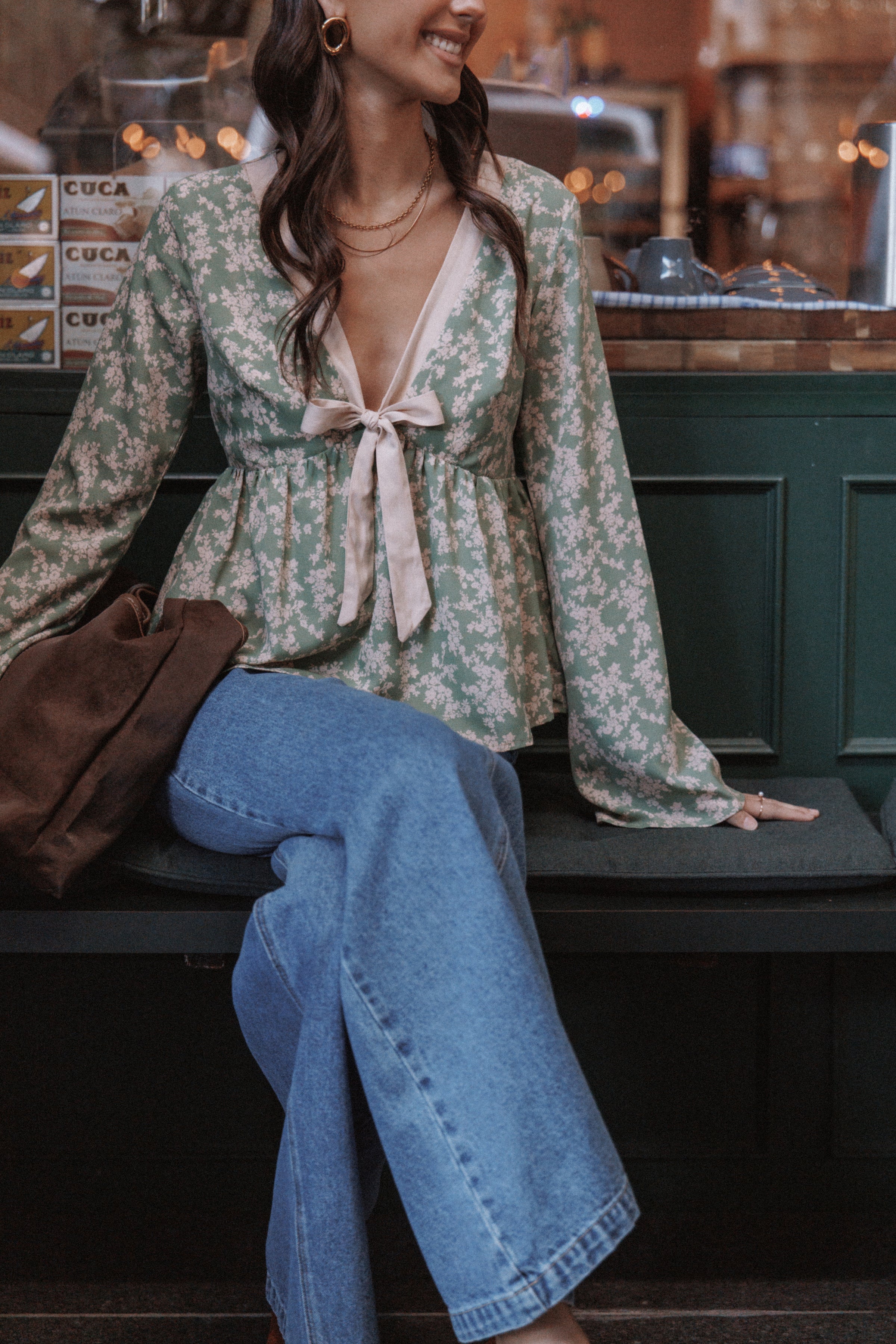 Reeva Long Sleeve Top - Green Floral