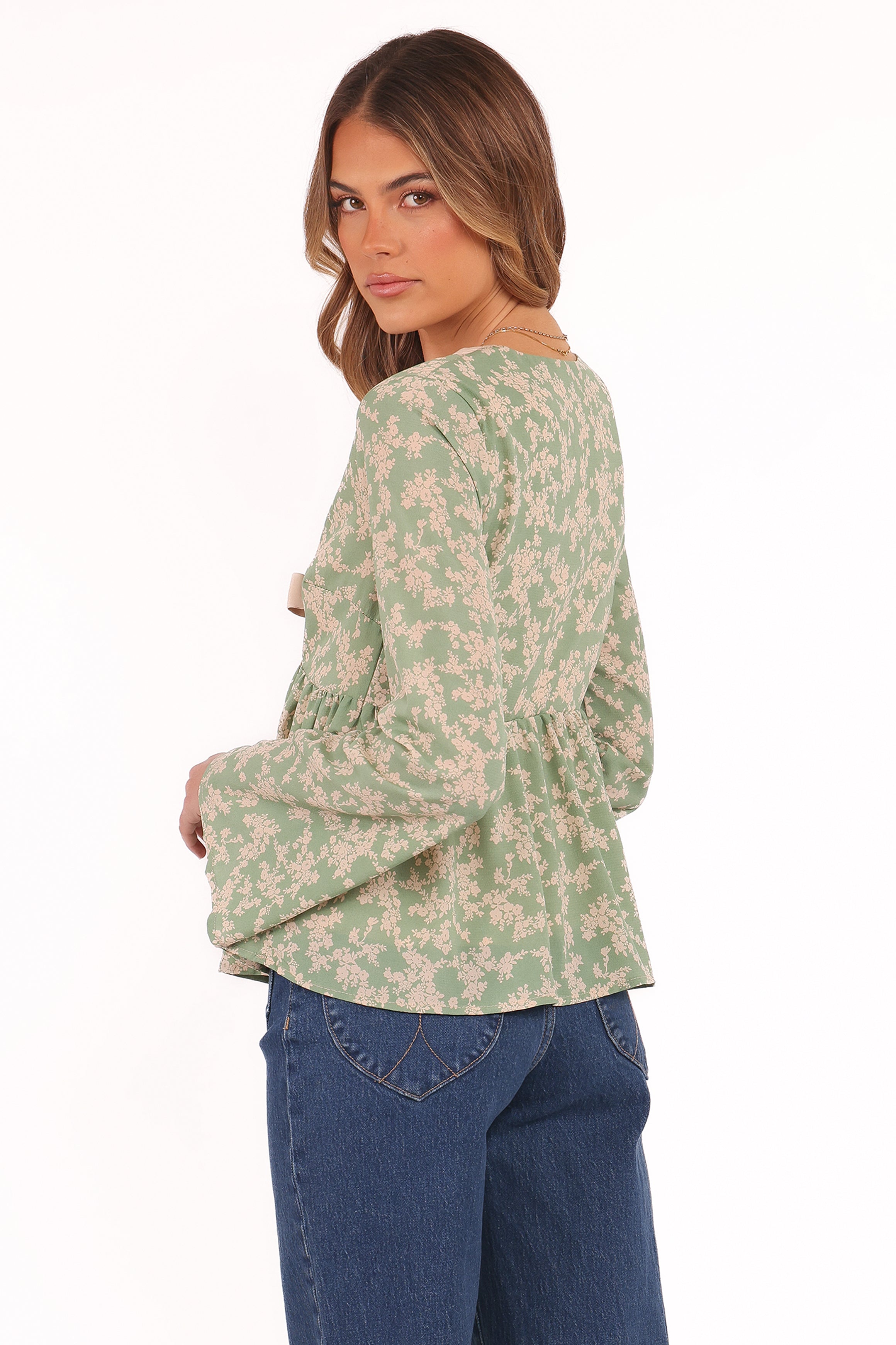 Reeva Long Sleeve Top - Green Floral