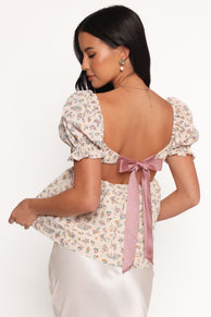 Rhiannon Bow Back Top - Cream Multi Floral