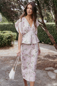 Kenna Satin Midi Skirt - Blush Rose