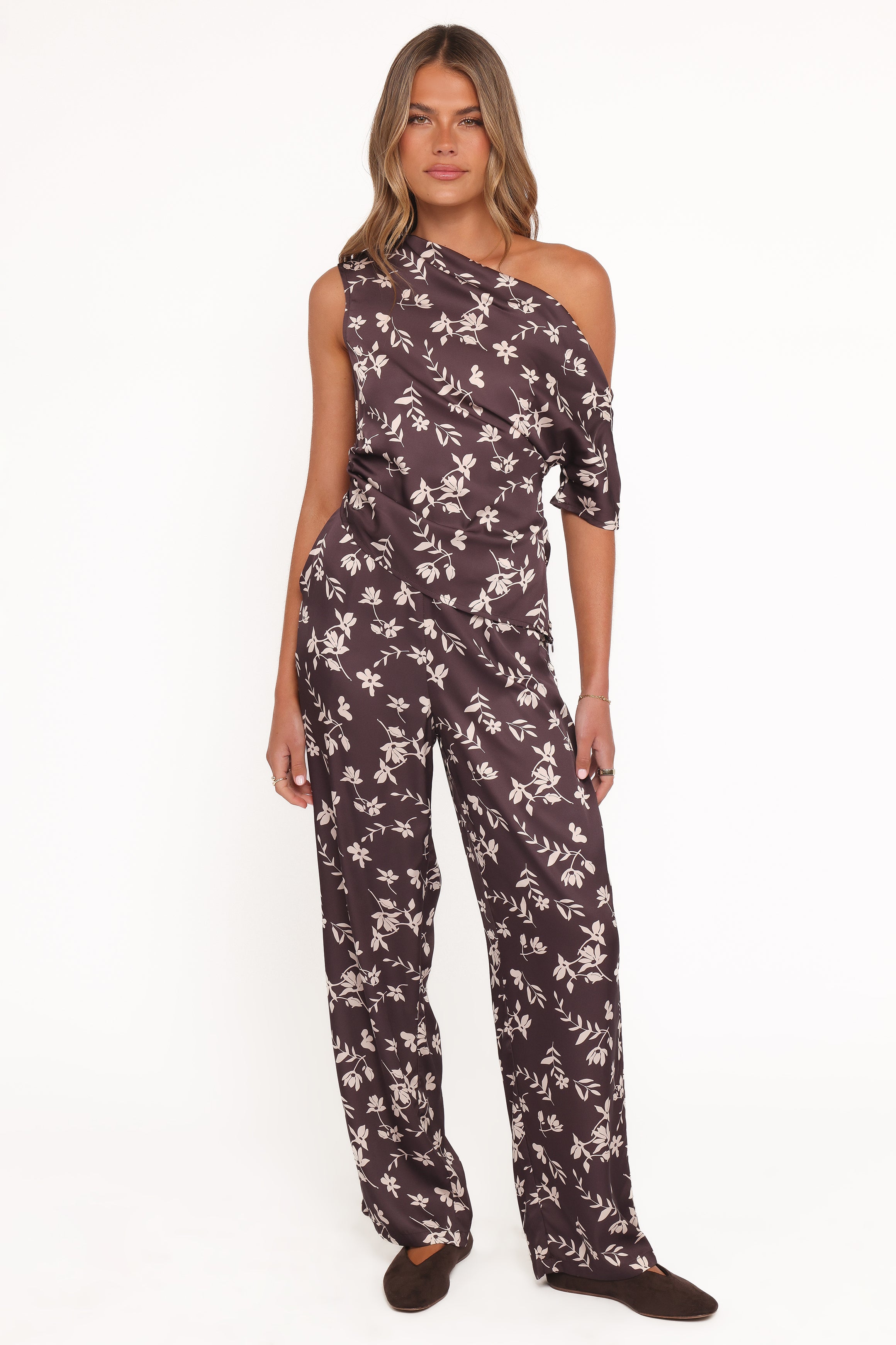 Romola Pant - Brown Cream Floral