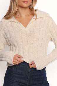 Romy Collar Knit Sweater - Ecru