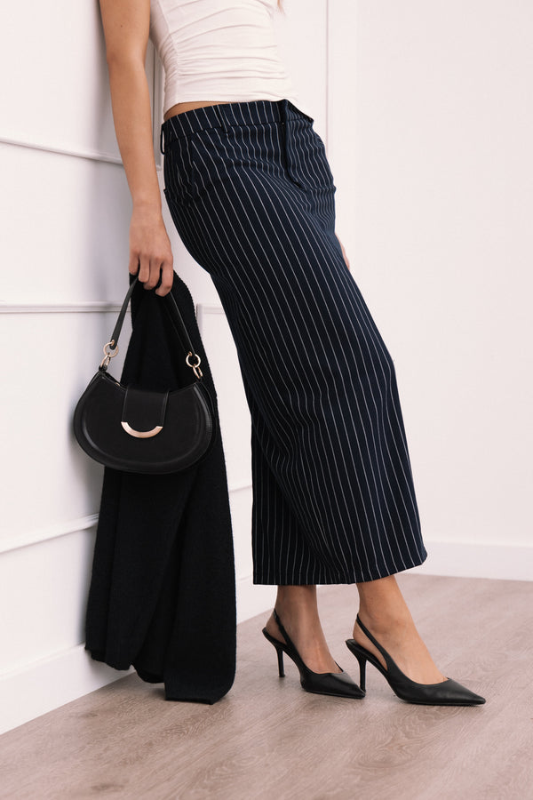 Ellory Midi Skirt - Navy Pinstripe