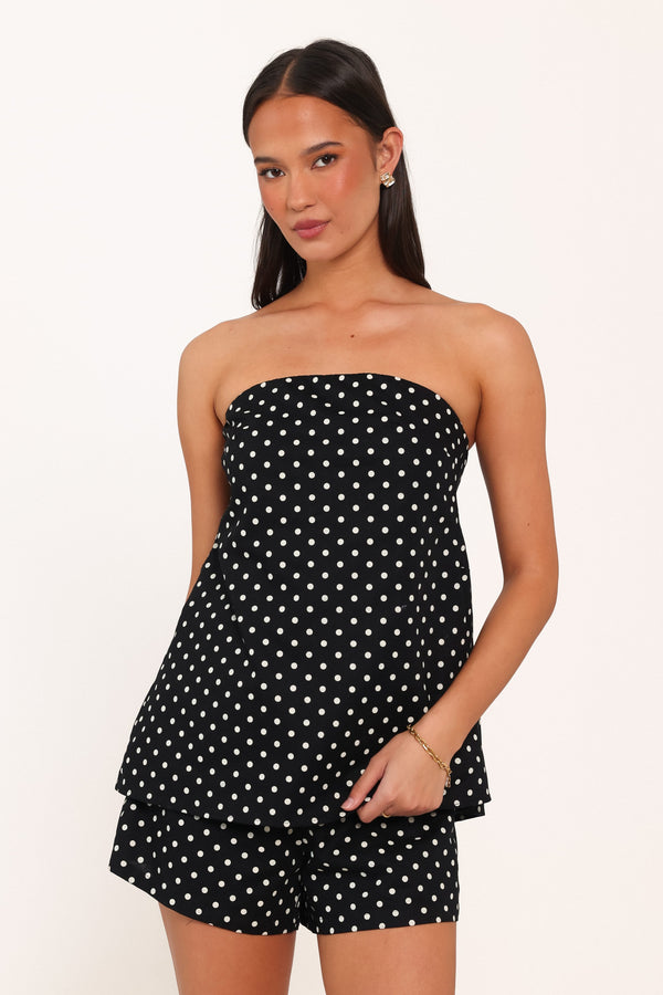 Rosemarie Strapless Top - Black Dot