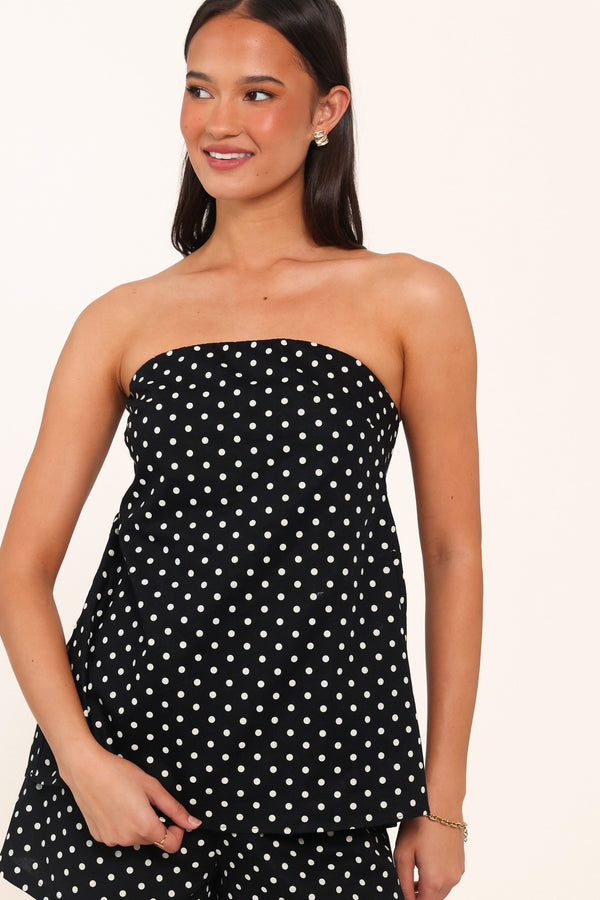 Rosemarie Strapless Top - Black Dot