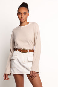 Ruva Long Sleeve Tee - Beige White Stripe