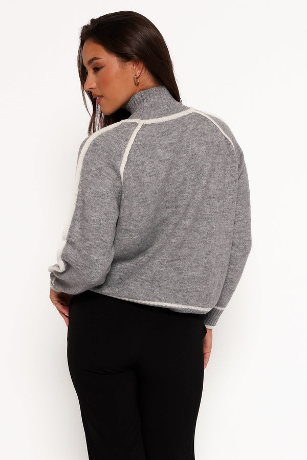 Rylee Contrast Hem Knit Sweater - Grey