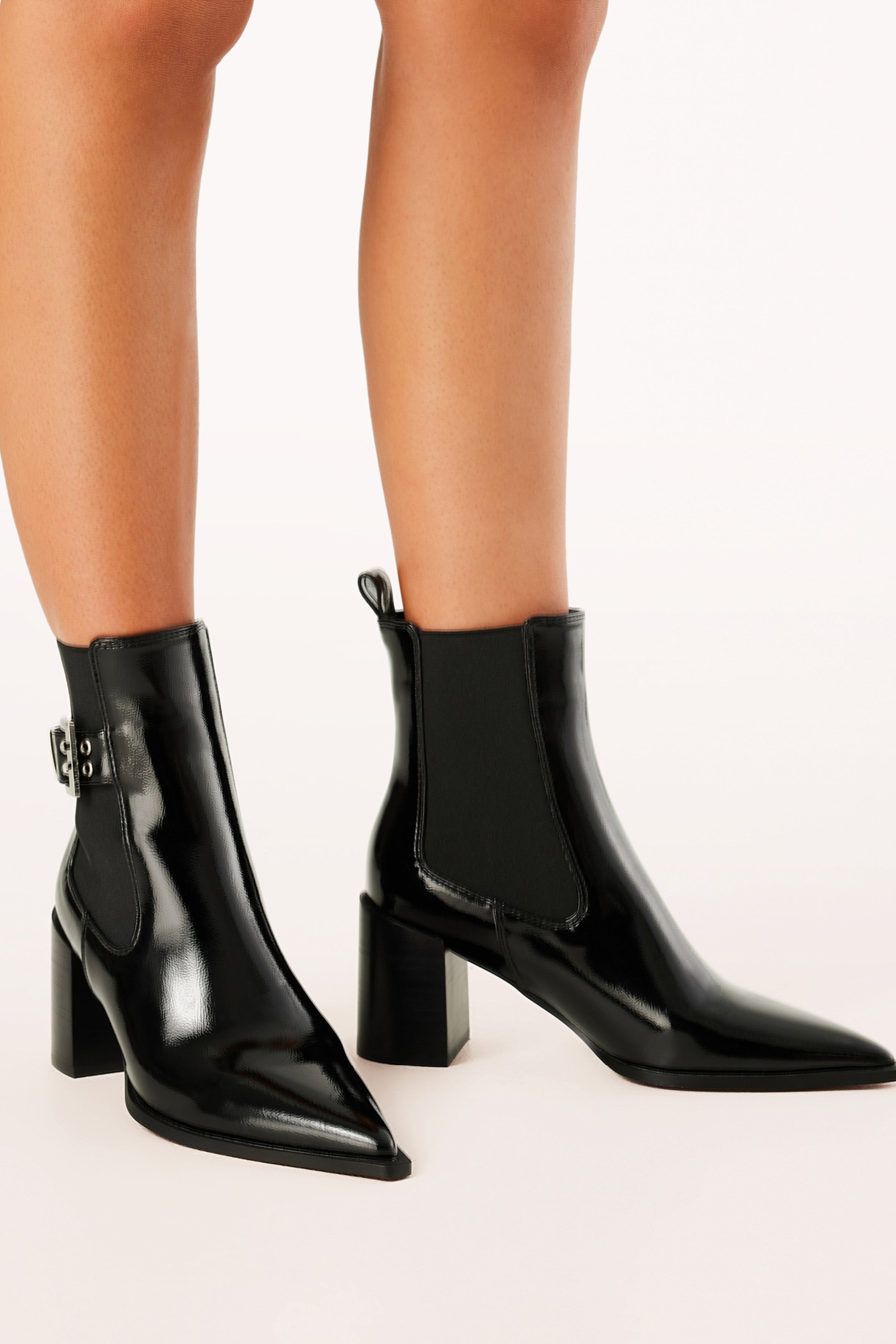 Sevara Booties - Black Crinkle Patent
