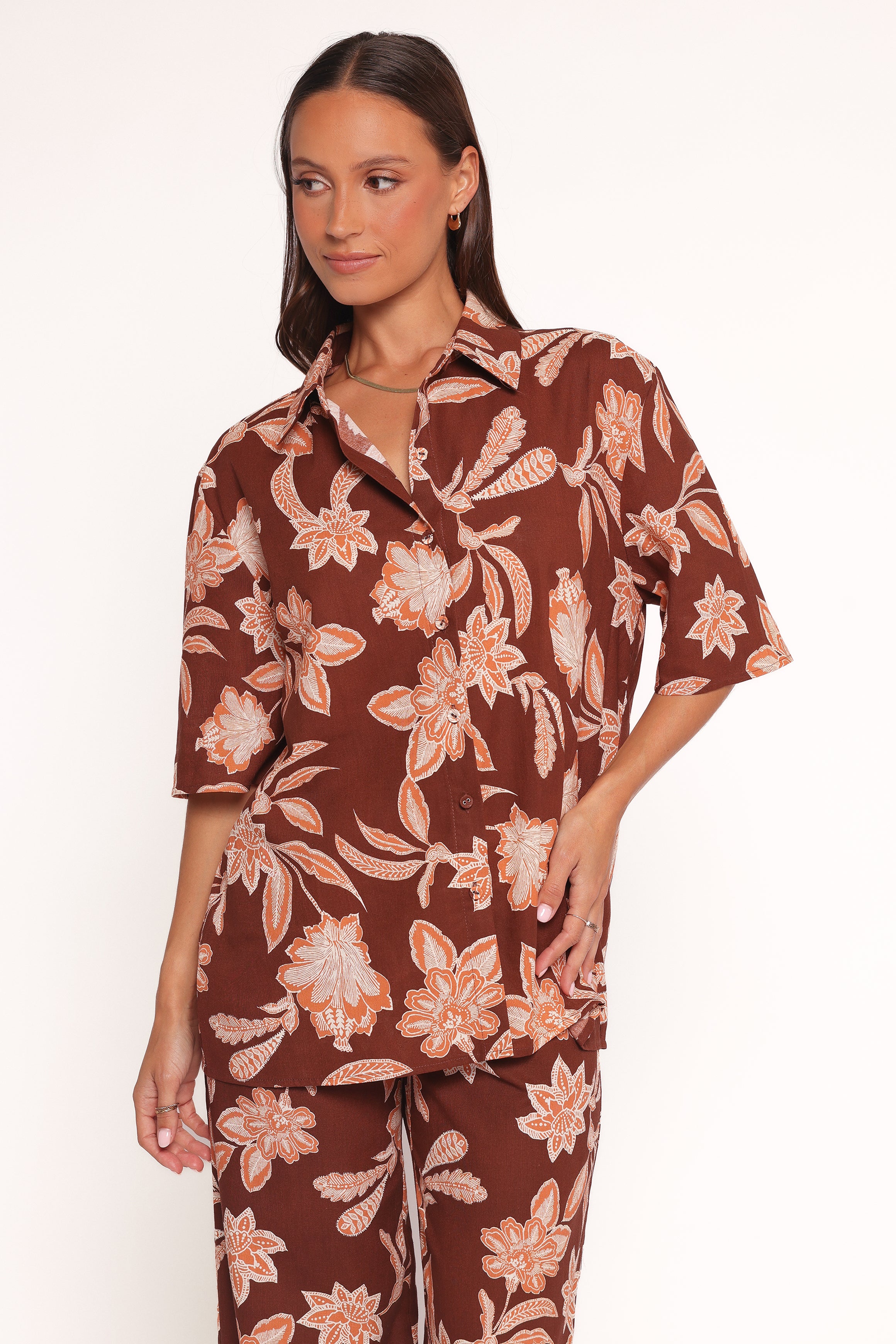 Samira Short Sleeve Shirt - Orange Floral
