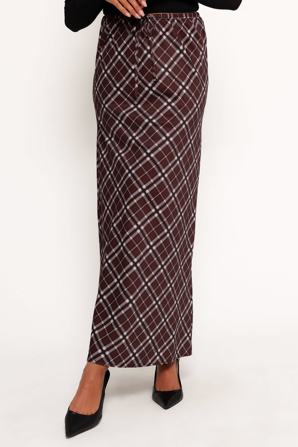 Sandra Midi Skirt - Brown Check