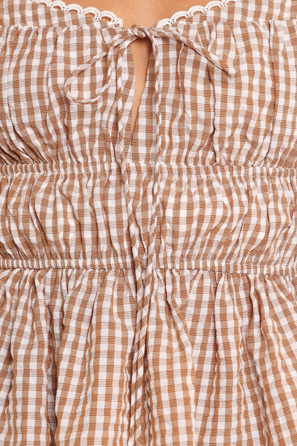 Saphia Top - Brown Check