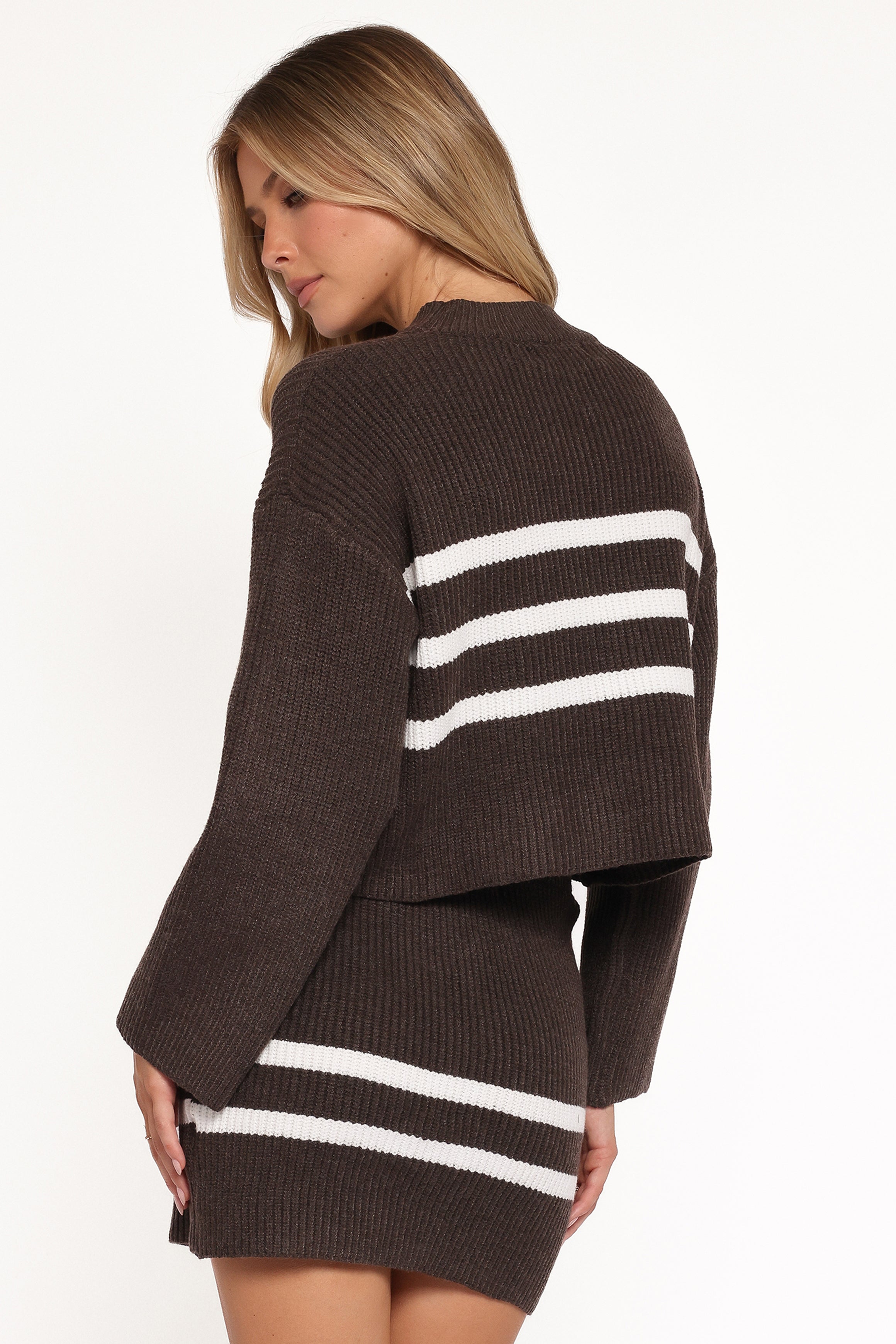 Sara Sweater Set Mini Skirt - Chocolate Cream Stripe