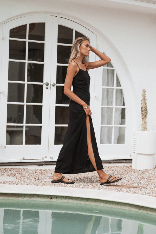 Sawyer Midi Slip Dress - Black