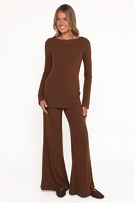 Selly Knitted Pant Set - Brown