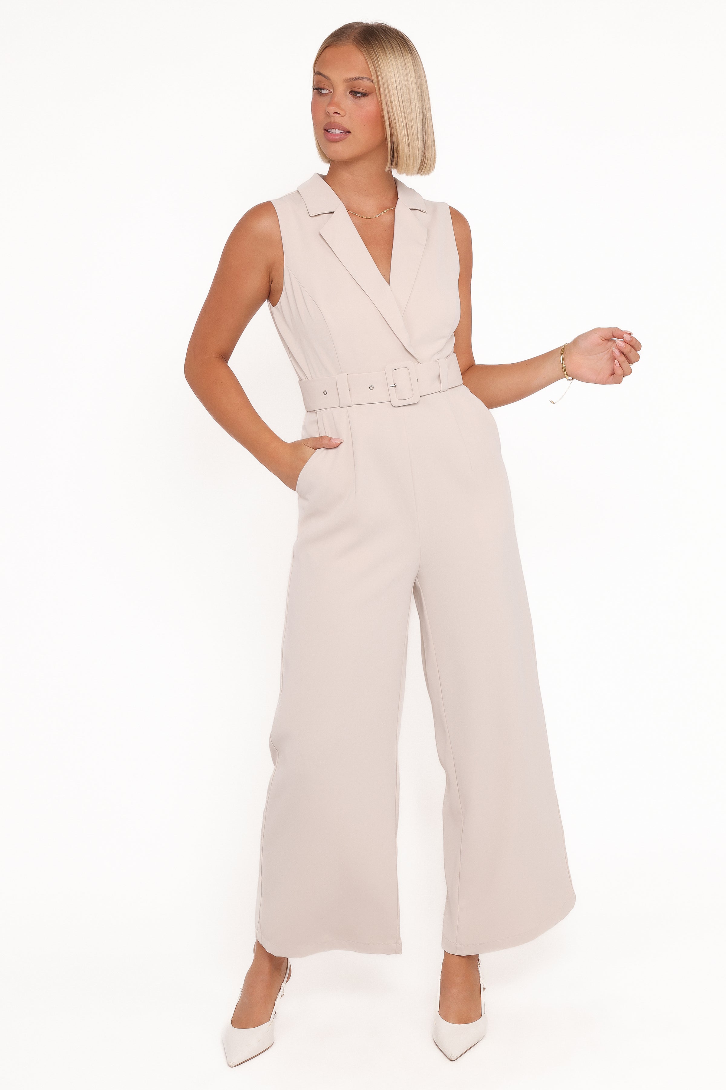 Sienna Belted Jumpsuit - Beige