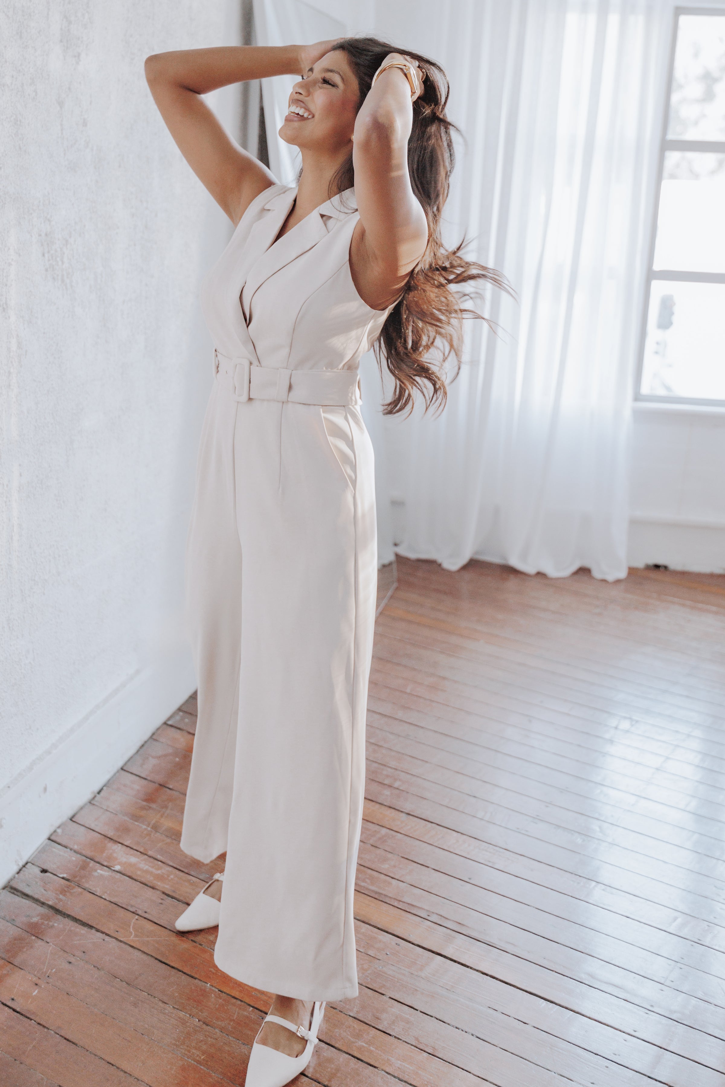 Sienna Belted Jumpsuit - Beige